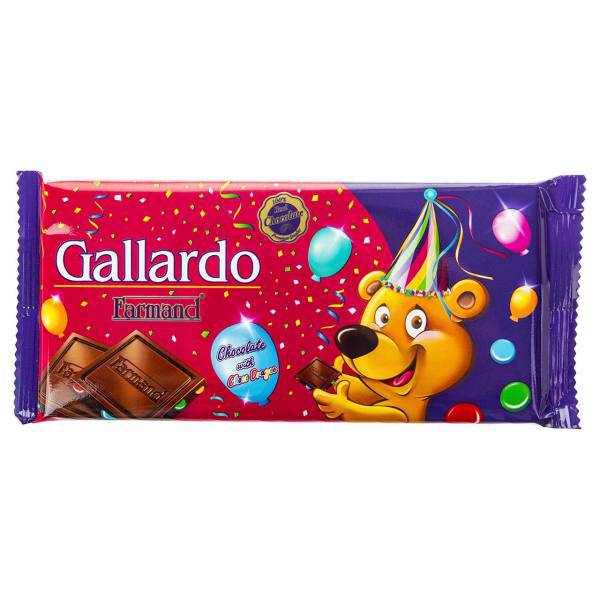 شکلات شیری با اسمارتیز فرمند سری گالارد مقدار 65 گرم، Farmand Gallardo Milk Chocolate with Choco Dragees 65gr