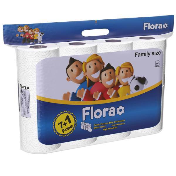 دستمال توالت فلورا مدل Family Size بسته 8 عددی، Flora Family Size Toilet Paper 8pcs