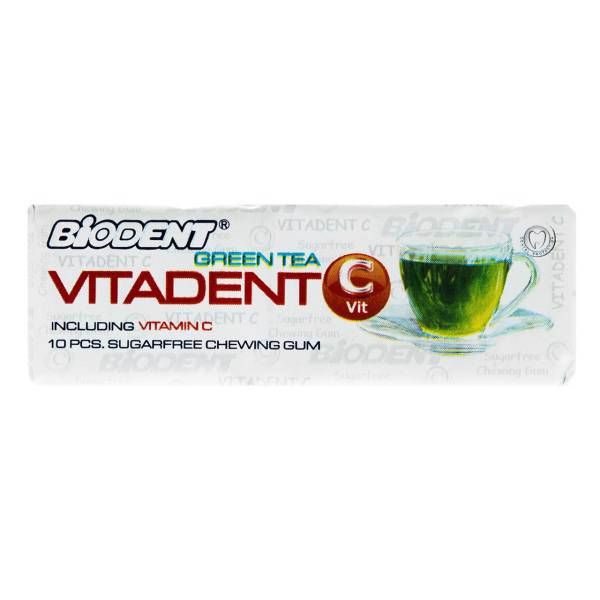 آدامس بدون شکر با طعم چای سبز لیمو حاوی ویتامین سی بایودنت، Biodent Flavored of Green Tea Lemon Contains Vitamin C Sugar Free Chewing Gum