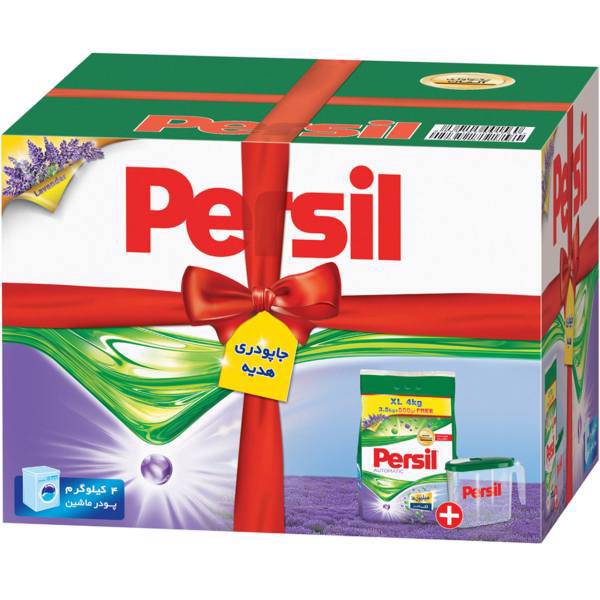 پودر ماشین لباسشویی پرسیل مدل Lavender بسته 4 کیلوگرمی و جاپودری هدیه، Persil Lavender Washing Machine Powder 4Kg Plus Powder Holder