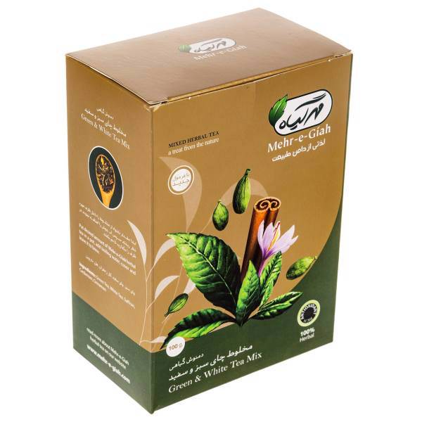 دمنوش گیاهی مخلوط چای سبز و سفید مهر گیاه مقدار 100 گرم، Mehre Giah Green And White Tea Mix Mixed Herbal Tea 100gr