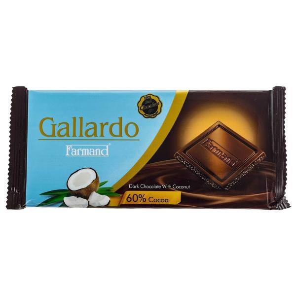 شکلات تلخ 60 درصد با پودر نارگیل فرمند سری گالاردو مقدار 65 گرم، Farmand Gallardo 60 Percent Dark Chocolate With Coconut Powder 65gr