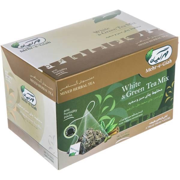 دمنوش گیاهی چای سبز و سفید مهر گیاه بسته 14 عددی، Mehre Giah White And Green Tea Mix Mixed Herbal Tea Pack of 14