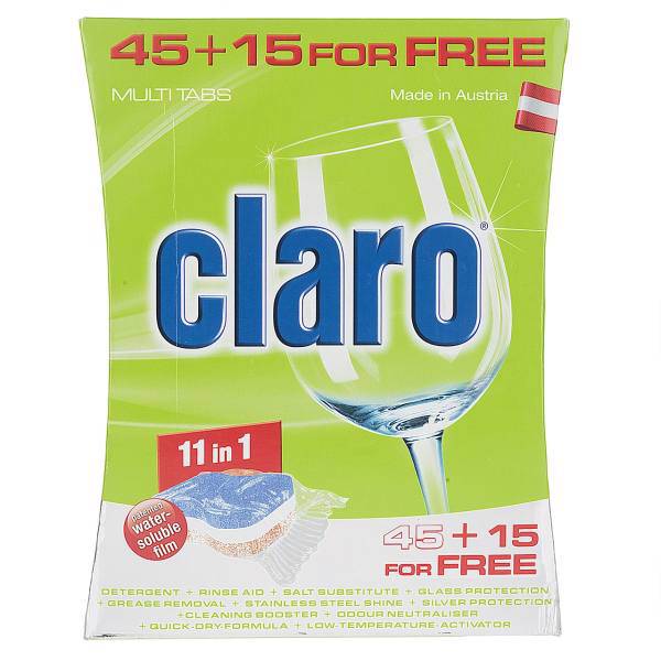 قرص ظرفشویی کلارو مدل 11in1 بسته 60 عددی، Claro 11in1 Dishwasher Tablets Pack Of 60