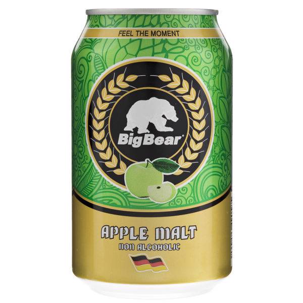 نوشیدنی مالت با طعم سیب بیگ بیر مقدار 0.33 لیتر، Big Bear Apple Non Alcoholic Malt Beverage 0.33Lit