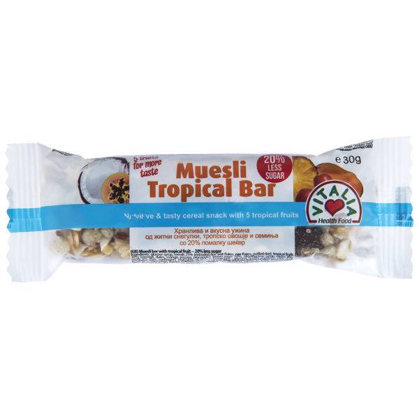 اسنک میوه ای موسلی ویتالیا مدل Tropical مقدار 30 گرم، Vitalia Tropical Museli Bar with Fruit 30gr