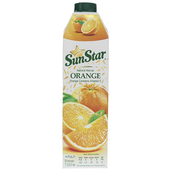 نکتار پالپ دار پرتقال سان استار حجم 1 لیتر، Sunstar Orange Pulp Nectar 1lit