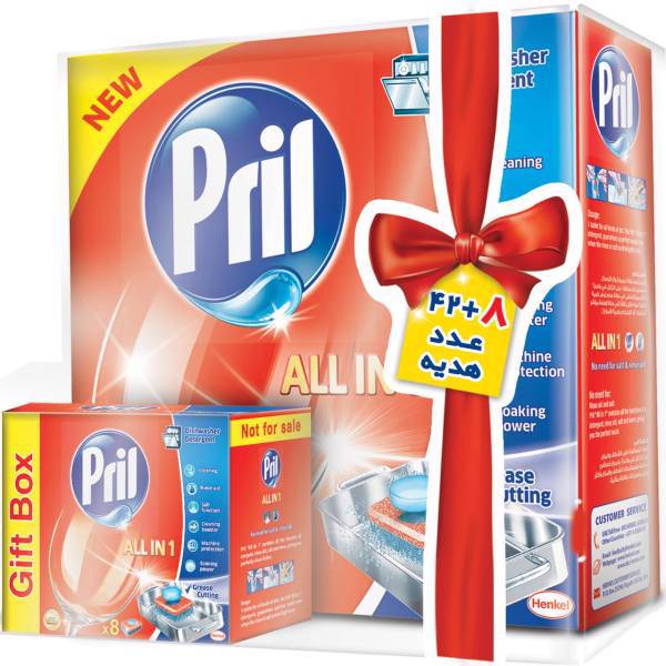 قرص ظرفشویی پریل مدل All In 1 بسته 50 عددی، Pril All In 1 Dishwasher Tablets Pack Of 50