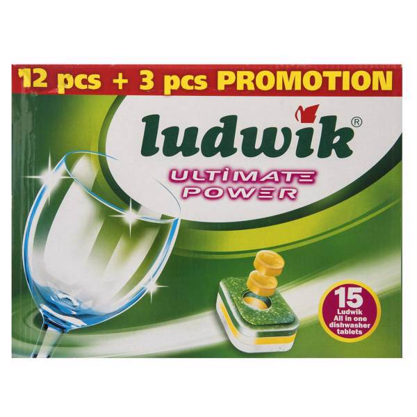 قرص ماشین ظرفشویی لودویک مدل All in One Ultimate Power بسته 15 عددی، Ludwik All in One Ultimate Power Dishwasher Tablets 15Pcs