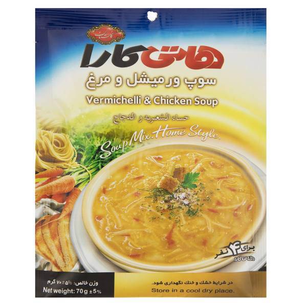 سوپ نیمه آماده ورمیشل و مرغ هاتی کارا مقدار 70 گرم، Hoti Kara Vermicelli And Chicken Soup 70 gr