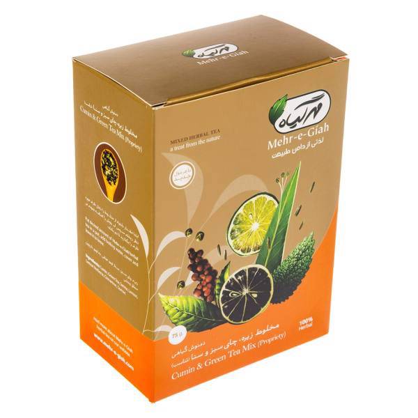 دمنوش گیاهی مخلوط زیره، چای سبز و سنا مهر گیاه مقدار 75 گرم، Mehre Giah Cumin And Green Tea Mix Mixed Herbal Tea 75gr