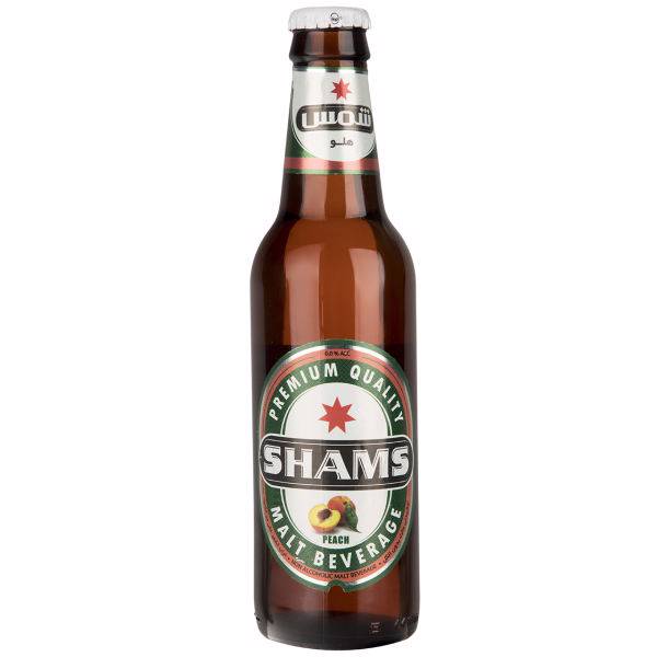 نوشیدنی مالت بدون الکل با طعم هلو شمس مقدار 0.32 لیتر، Shams Peach Non Alcoholic Malt Beverage 0.32Lit