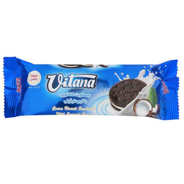 بیسکوییت کاکائویی با کرم نارگیلی ویتانا مقدار 85 گرم، Vitana Cocoa Biscuit Sandwich With Coconut Cream 85gr