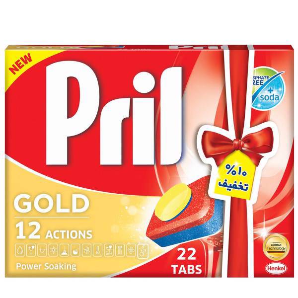 قرص ماشین ظرفشویی پریل مدل Gold بسته 22 عددی، Pril Gold Dishwasher Tablets Pack Of 22