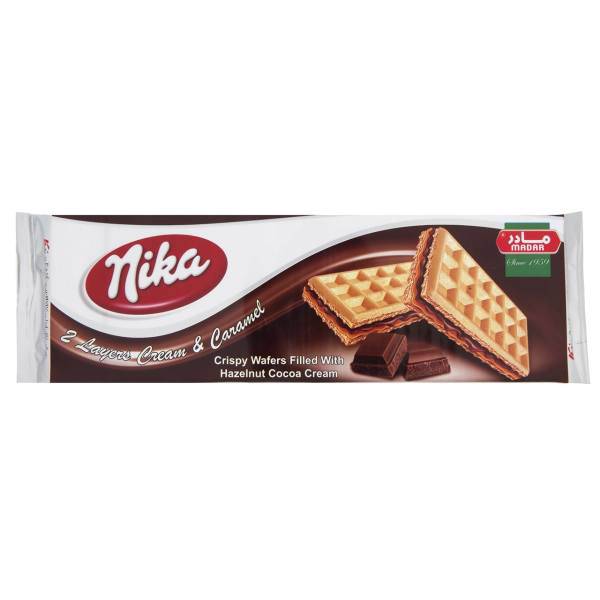 ویفر ترد پرشده با کرم کاکائویی فندقی و کارامل نیکا مقدار 200 گرم، Nika Crispy Wafers Filled With Hazelnut And Cocoa Cream 200gr