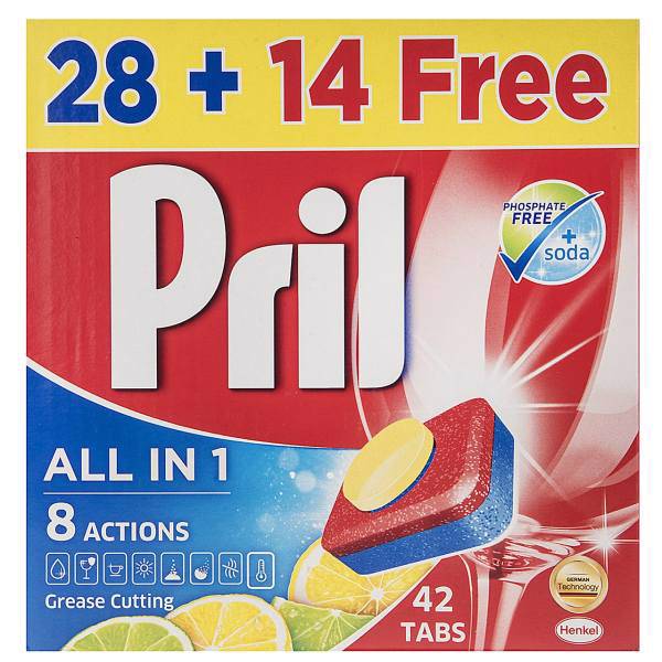 قرص ماشین ظرفشویی پریل مدل All In One بسته 42 عددی، Pril All In One Dishwasher Tablets Pack Of 42