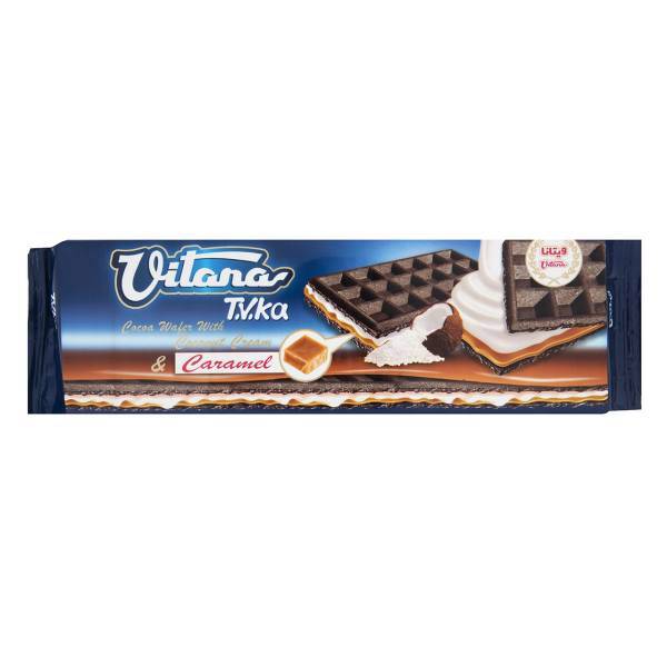 ویفر کاکائویی با لایه نازک کرم نارگیلی و کارامل ویتانا مقدار 200 گرم، Vitana Ccoa Wafer With Coconut Cream And Caramel 200gr