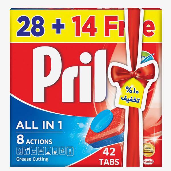 قرص ماشین ظرفشویی پریل مدل All In One بسته 42 عددی، Pril All In One Dishwasher Tablets Pack Of 42