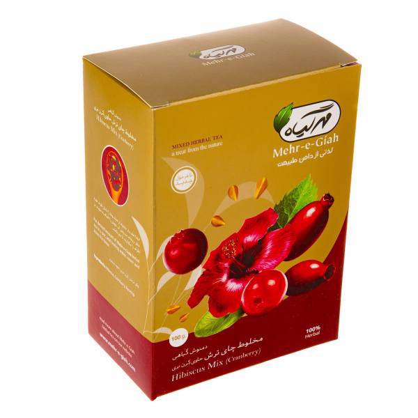 دمنوش گیاهی مخلوط چای ترش حاوی کرن بری مهر گیاه مقدار 100 گرم، Mehre Giah Hibiscus Mix Mixed With Cranberry Herbal Tea 100gr